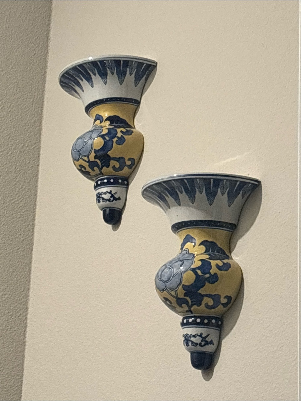 Yellow and Blue Ceramic Wall Sconces - Pair